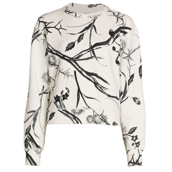 Rag & Bone Floral Long Sleeve Crew Neck Sweatshirt Black White nwt - Picture 2 of 12